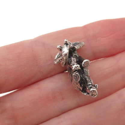 925 Sterling Silver Vintage Elephant Oxidized 3D Charm Pendant