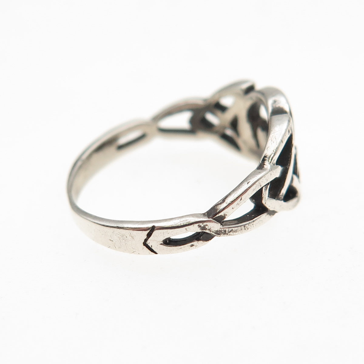 925 Sterling Silver Vintage Irish Claddagh Oxidized Ring Size 4