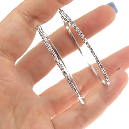 SUN 925 Sterling Silver Real Round-Cut Diamond Hoop Earrings