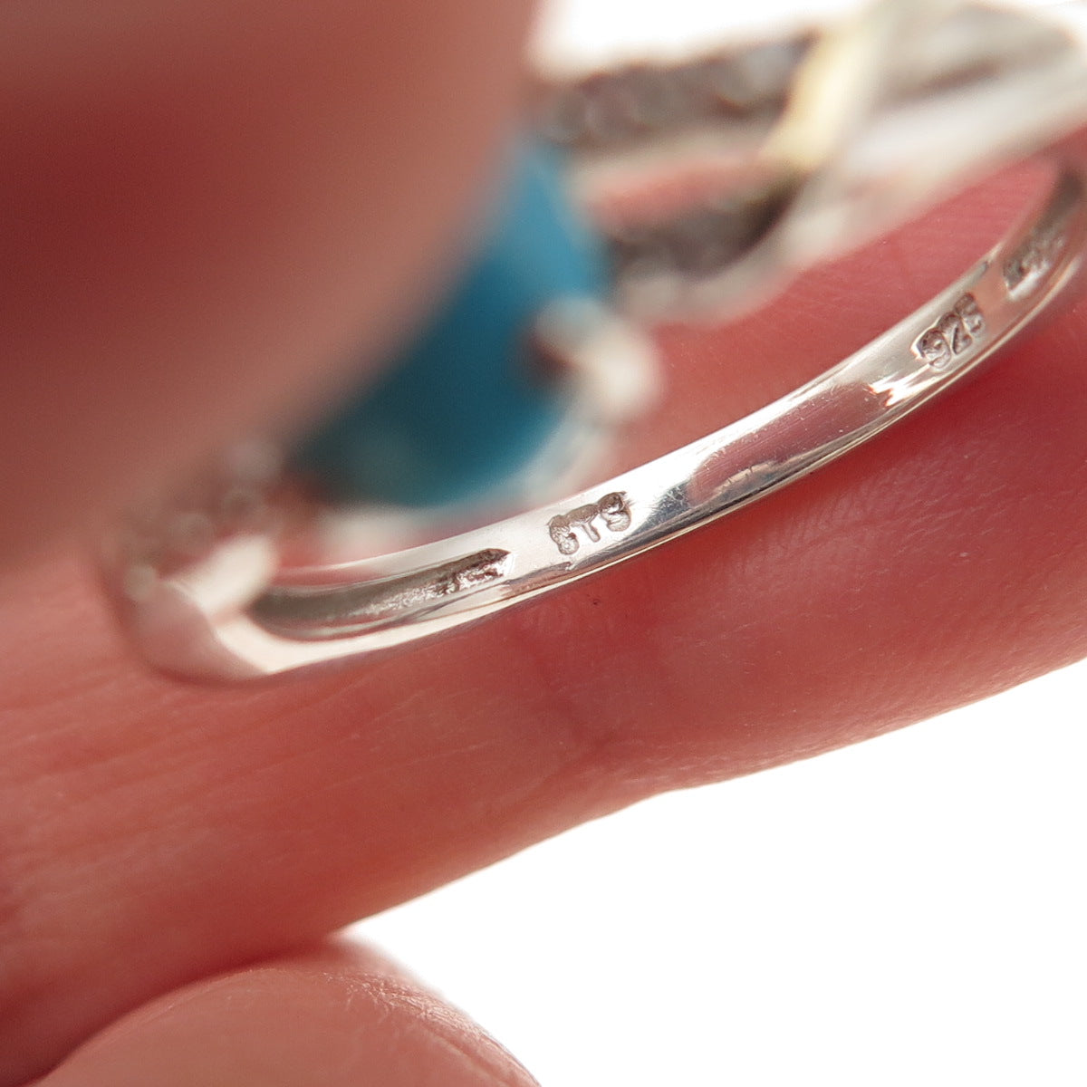Chuck Clemency 925 Sterling Silver Real Turquoise & White Topaz Ring Size 8