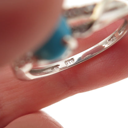 Chuck Clemency 925 Sterling Silver Real Turquoise & White Topaz Ring Size 8