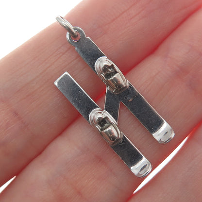 ART'S ELEGANCE 925 Sterling Silver Vintage Skiing Minimalist Charm Pendant