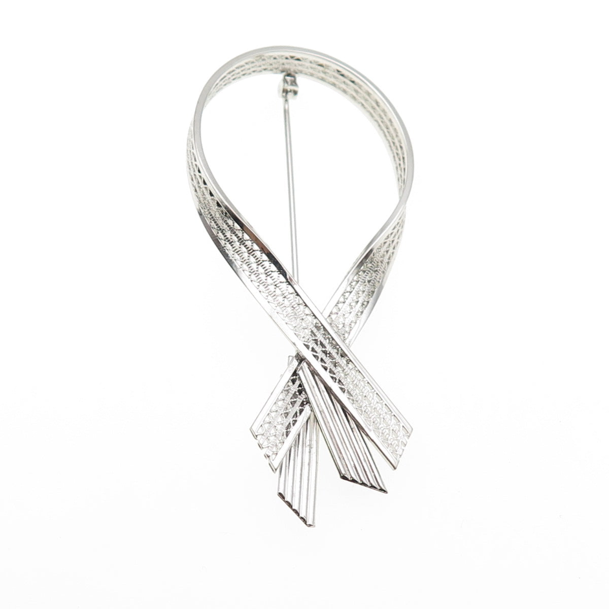 925 Sterling Silver Antique Art Deco Ribbon Filigree Pin Brooch