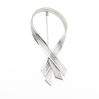 925 Sterling Silver Antique Art Deco Ribbon Filigree Pin Brooch