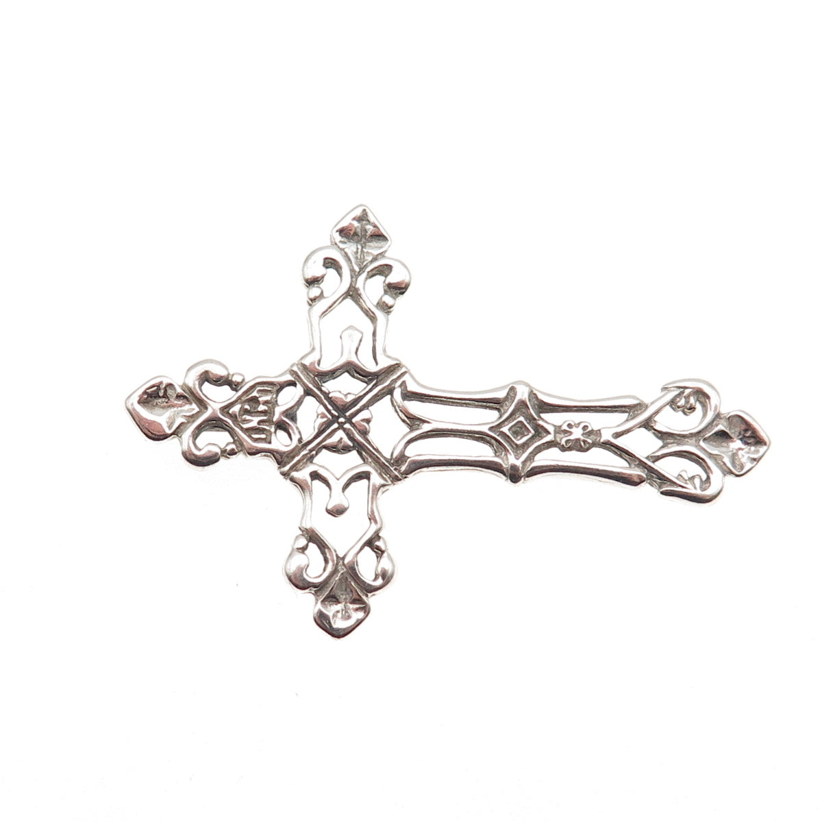 925 Sterling Silver Vintage Fleur de Lis Cross Slide Charm Pendant