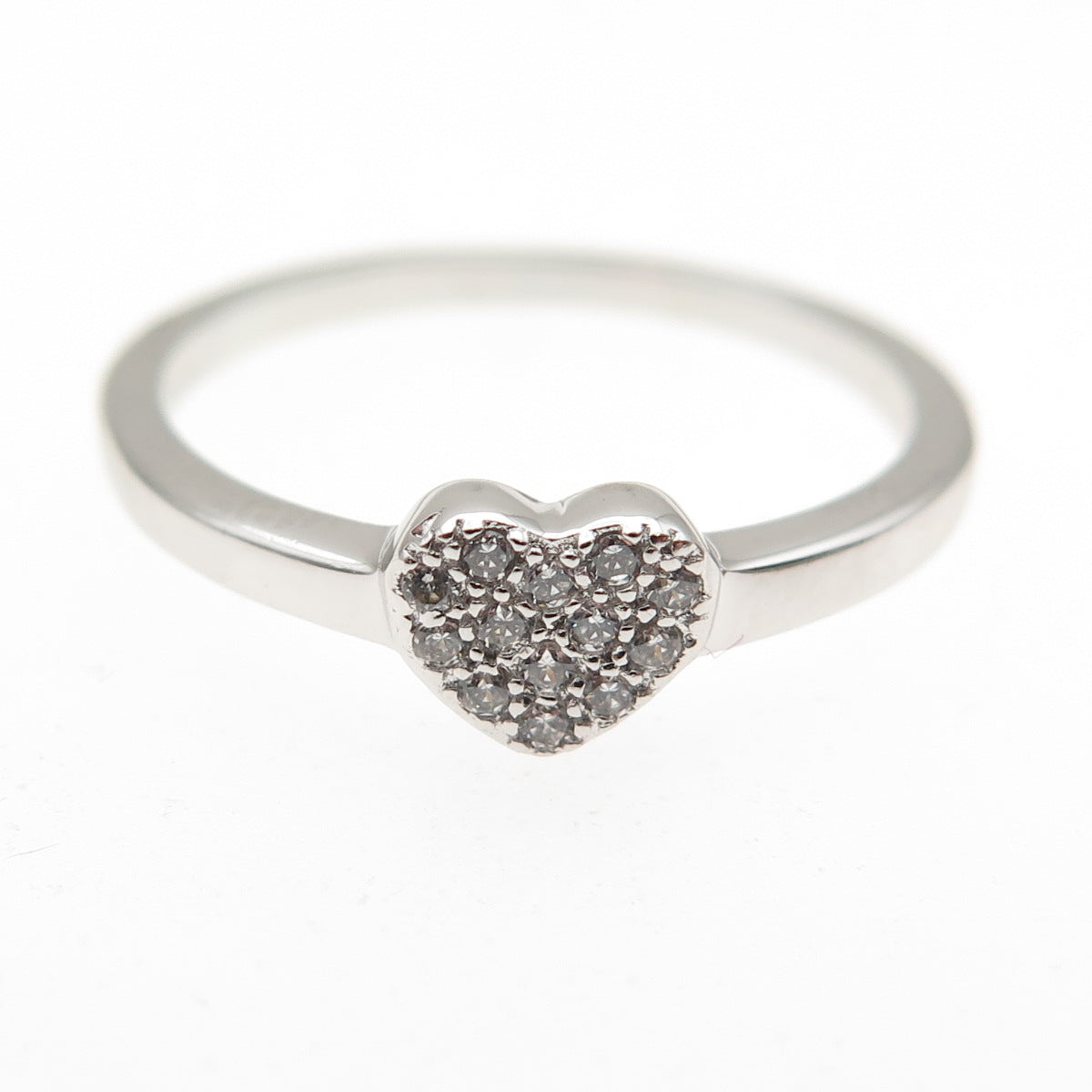 925 Sterling Silver Round-Cut C Z Heart Ring Size 6.25
