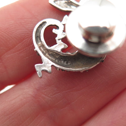 925 Sterling Silver Vintage Lizard Oxidized Tie Tack / Lapel Pin