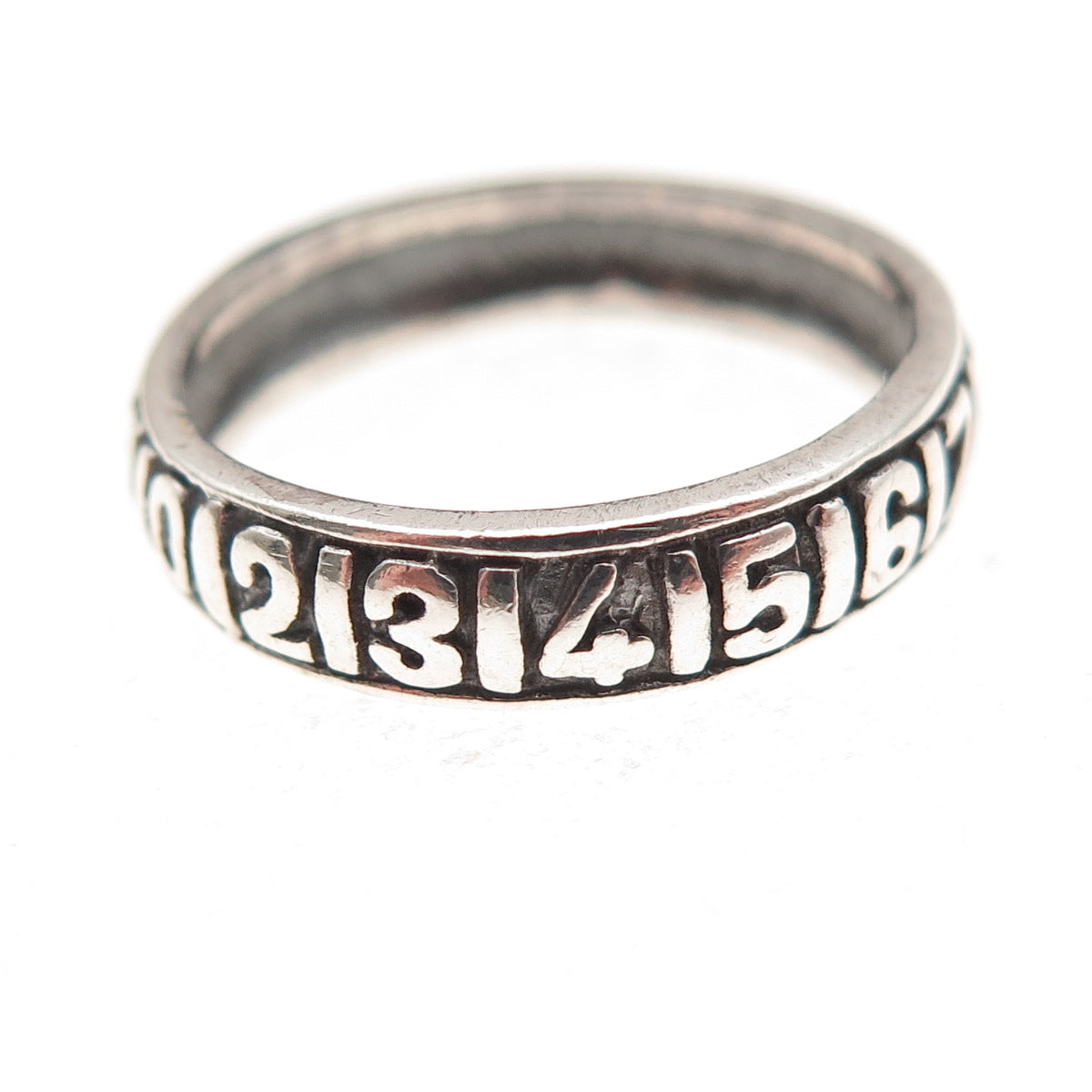 925 Sterling Silver Vintage Natural Numbers Oxidized Band Ring Size 7