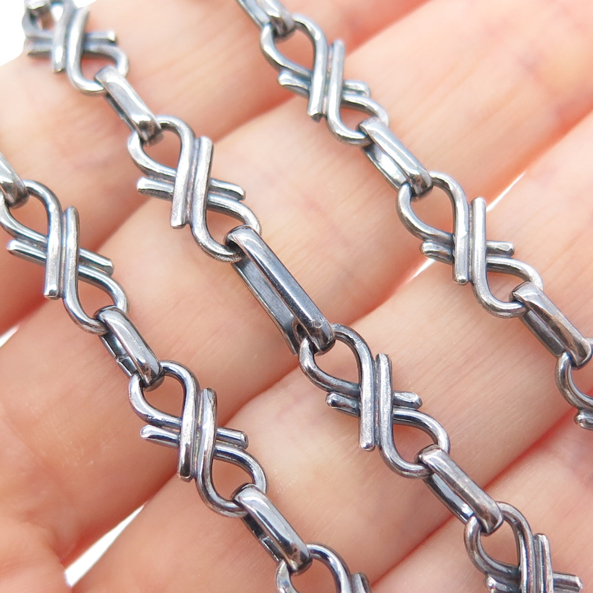 925 Sterling Silver Vintage Mexico Oxidized Infinity Chain Necklace 24"