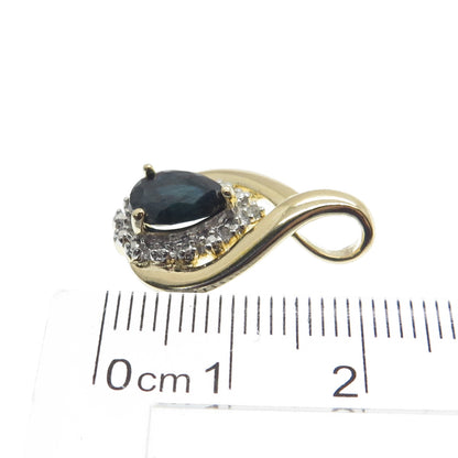 925 Sterling Silver 2-Tone Real White Diamond Accent & Sapphire Gemstone Pendant