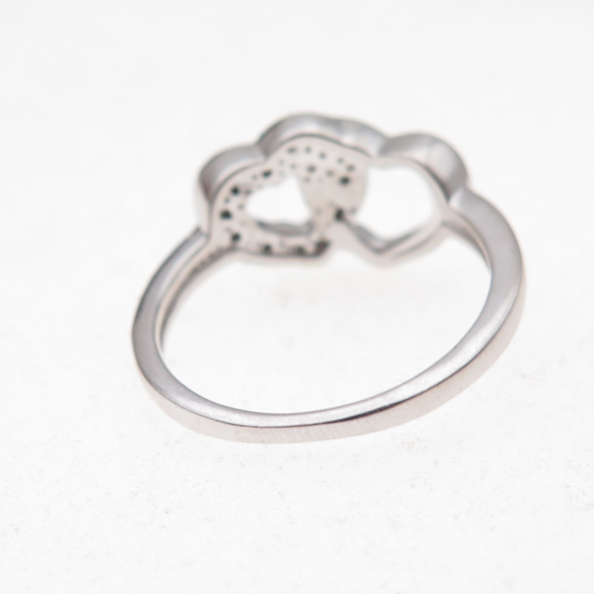 Charles Winston Sterling Silver Real Round-Cut Diamond Couple Heart Ring Size 6