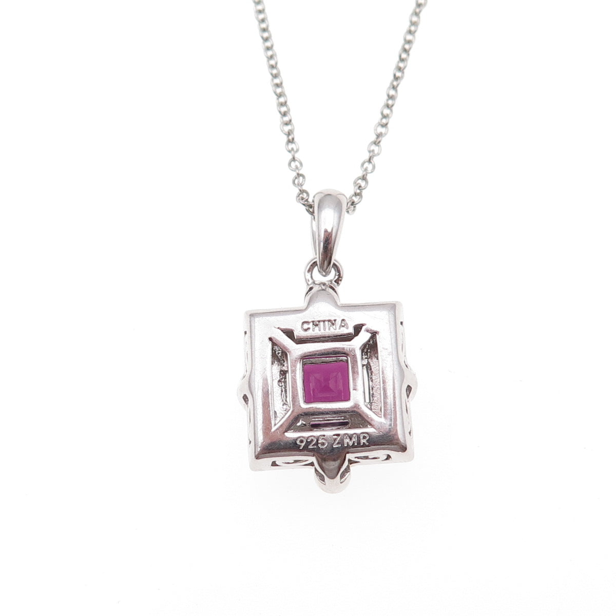 925 Sterling Silver Real Diamond & Rhodolite Cable Chain Necklace 18"