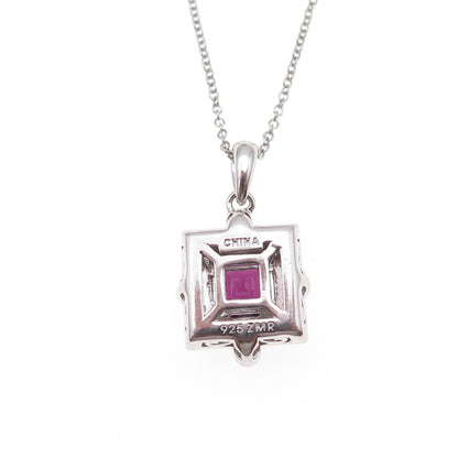 925 Sterling Silver Real Diamond & Rhodolite Cable Chain Necklace 18"