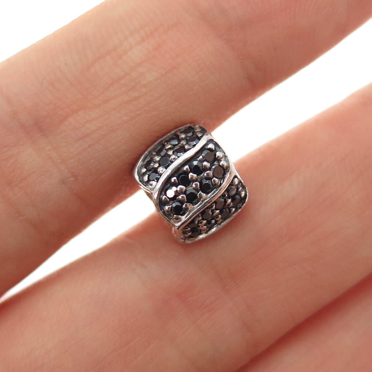 CHAMILIA 925 Sterling Silver Real Round-Cut Black Spinel Slide Bead Charm