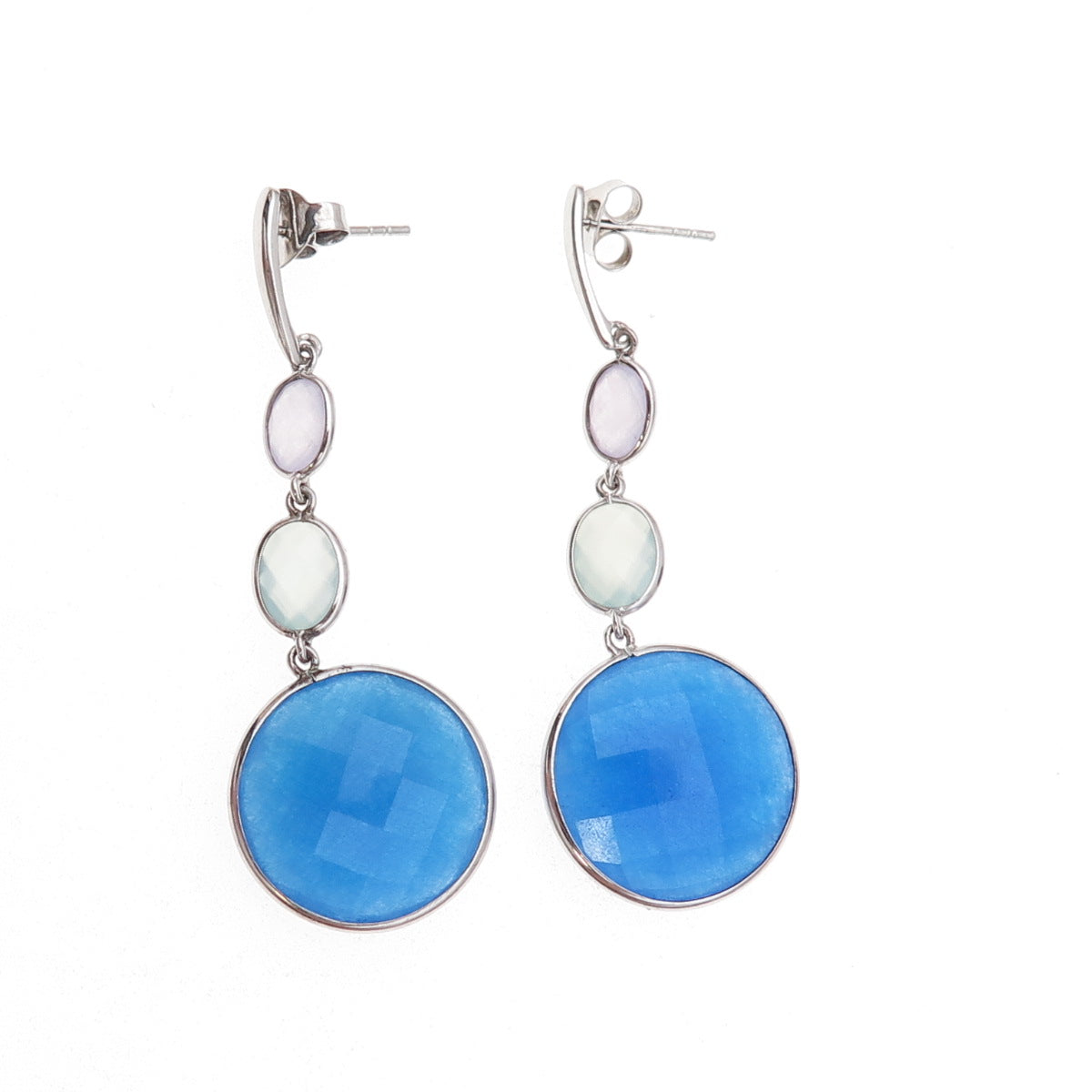 925 Sterling Silver Real Multi-Color Gemstone Dangle Earrings