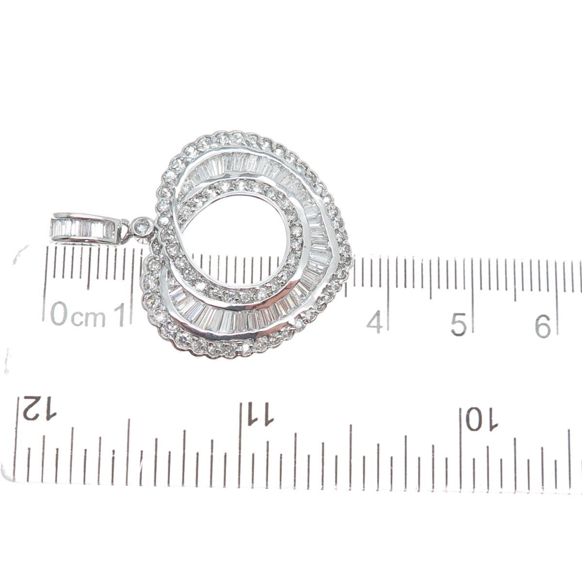 925 Sterling Silver Round & Tapered Baguette C Z Heart Pendant