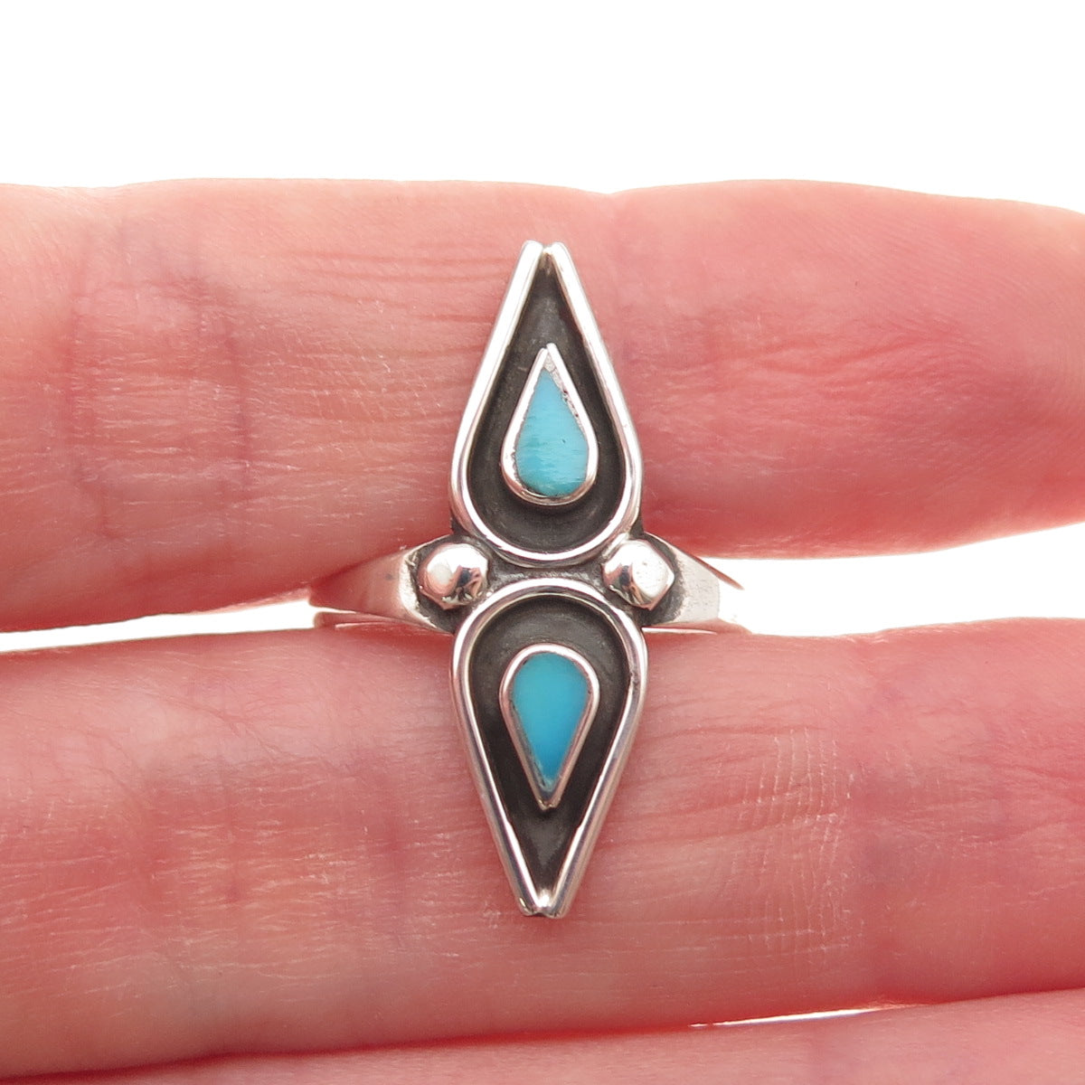 Old Pawn 925 Sterling Silver Vintage Southwestern Turquoise Tribal Ring Size 6.5