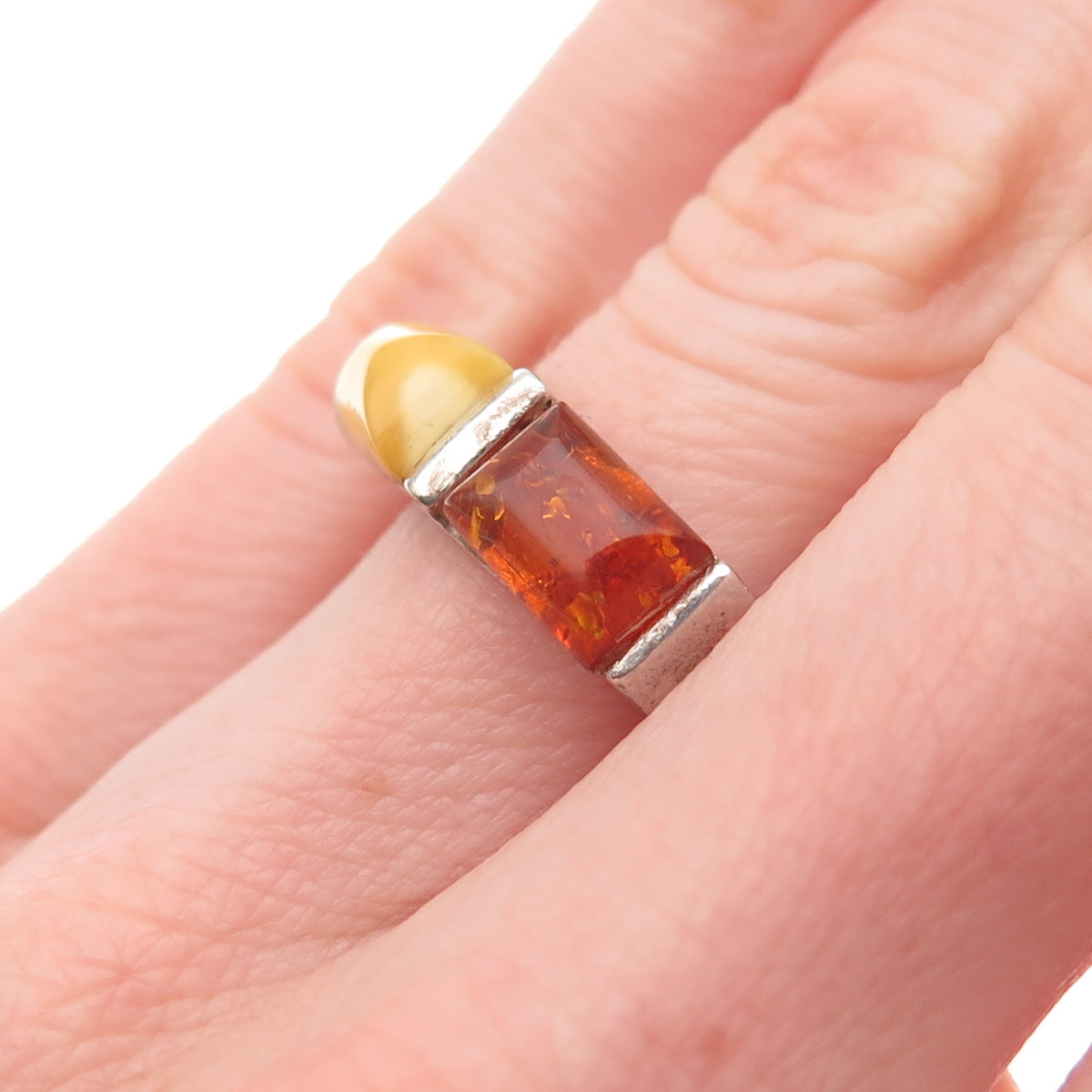 925 Sterling Silver Vintage Real Butterscotch & Baltic Amber Ring Size 5