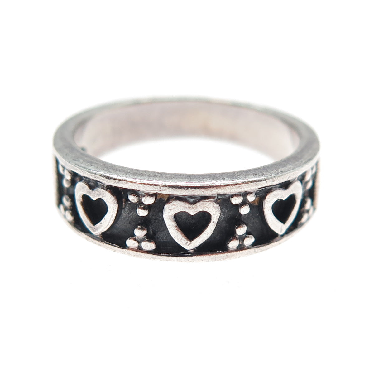 925 Sterling Silver Vintage Heart Oxidized Band Ring Size 7