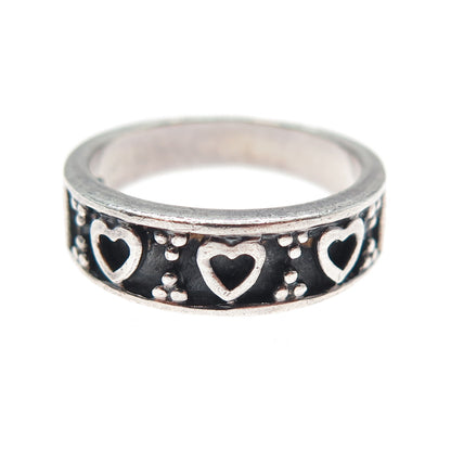 925 Sterling Silver Vintage Heart Oxidized Band Ring Size 7