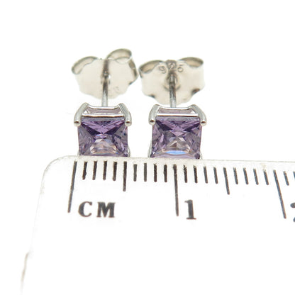 925 Sterling Silver Princess-Cut Shaped Purple C Z Stud Earrings