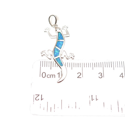 925 Sterling Silver Vintage Real Opal Lizard Charm Pendant