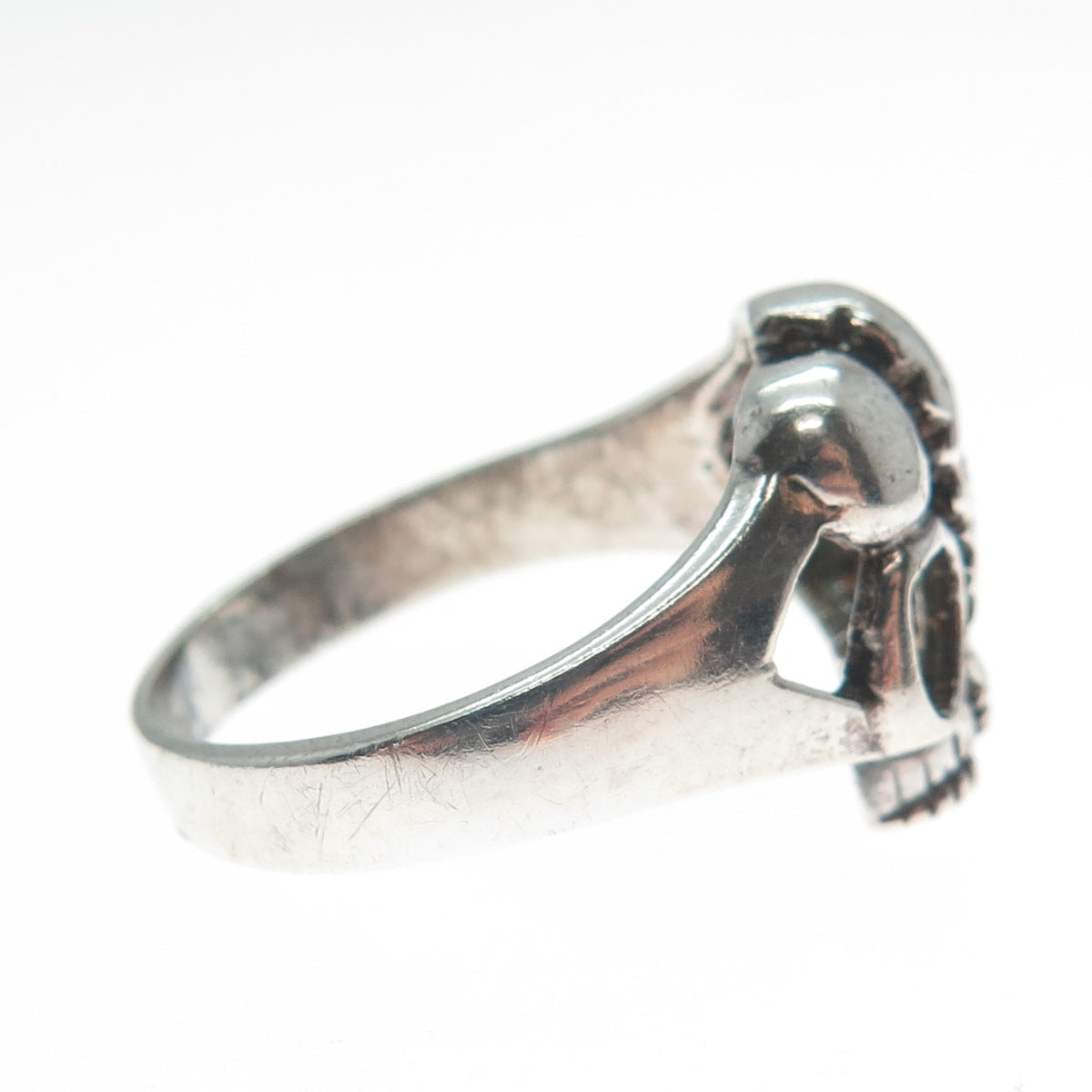 925 Sterling Silver Vintage Broken Skull Biker Oxidized Ring Size 10.5