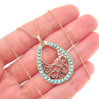 Tehya Oyama 925 Sterling Gold Plated Real Turquoise Cable Chain Necklace 18"