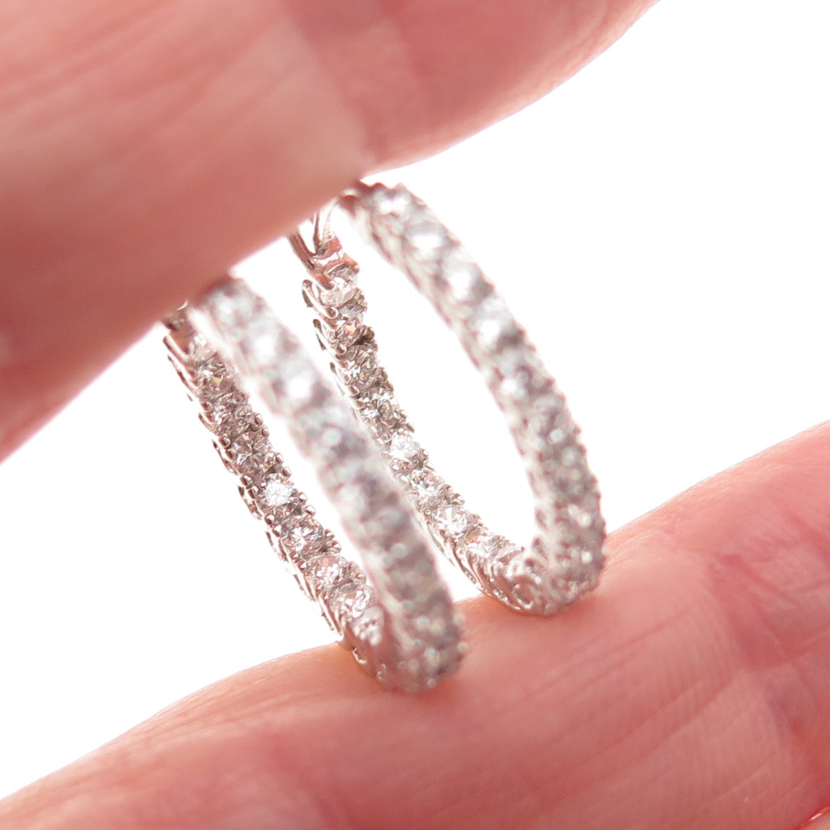 JCL Colleen Lopez 925 Sterling Silver Round-Cut C Z In & Out Hoop Earrings