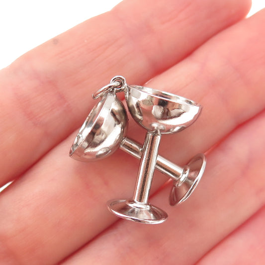 925 Sterling Silver Antique Art Deco Crossed Goblet Cups 3D Charm Pendant