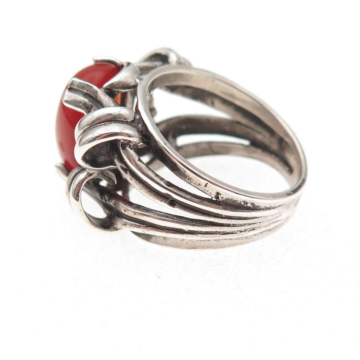 925 Sterling Silver Vintage Real Carnelian Modernist Oxidized Ring Size 9.25