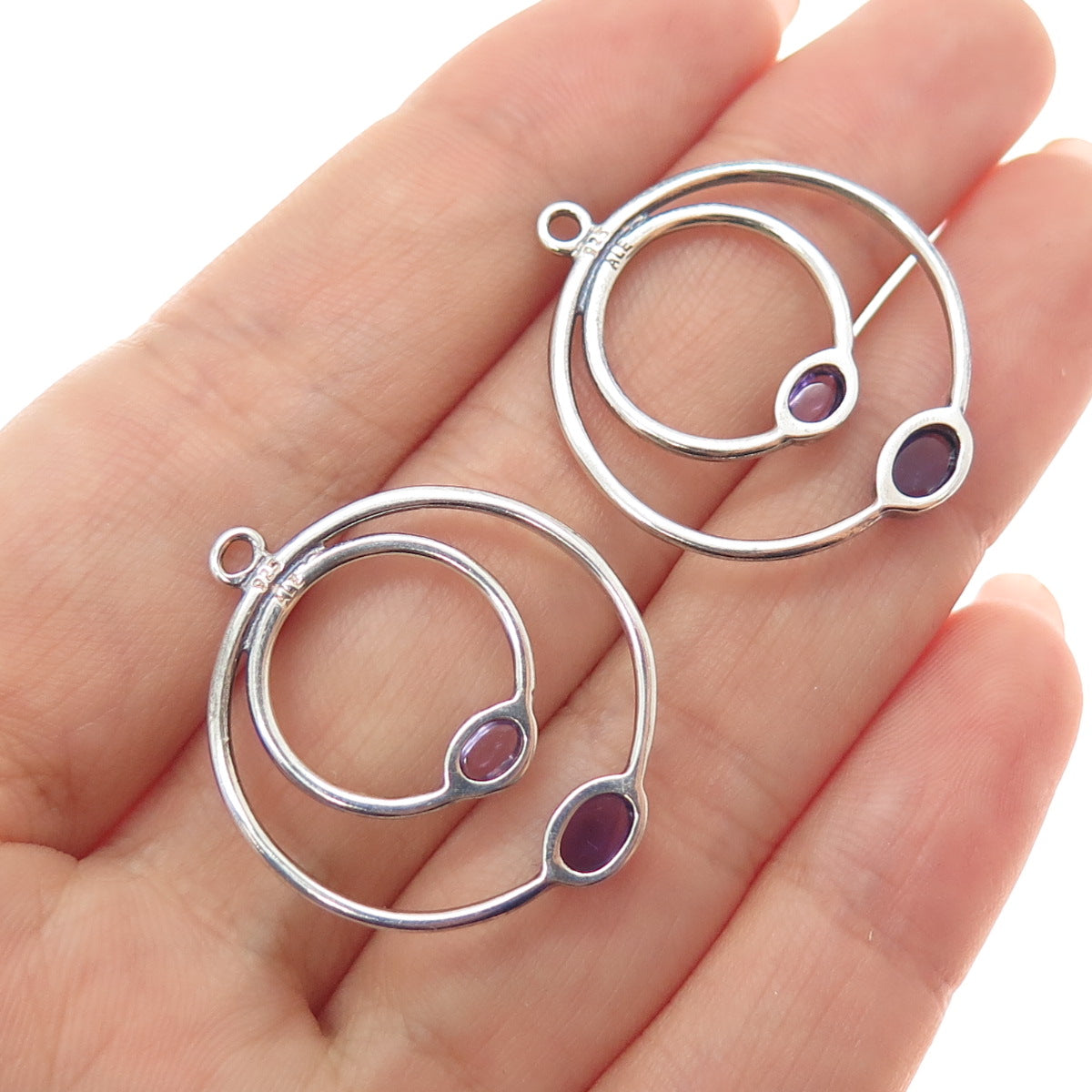 PANDORA 925 Sterling Silver Real Amethyst Double Circle Jacket Earrings