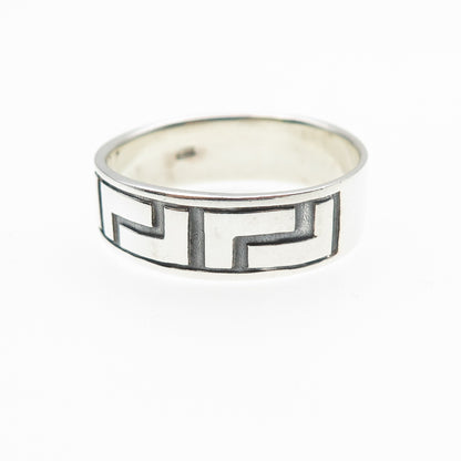 925 Sterling Silver Vintage Greek Maze Oxidized Band Ring Size 12.75
