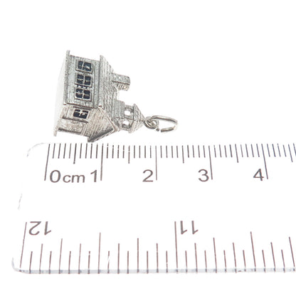 WELLS Sterling Silver Antique Art Deco Old Church Minimalist 3D Charm Pendant