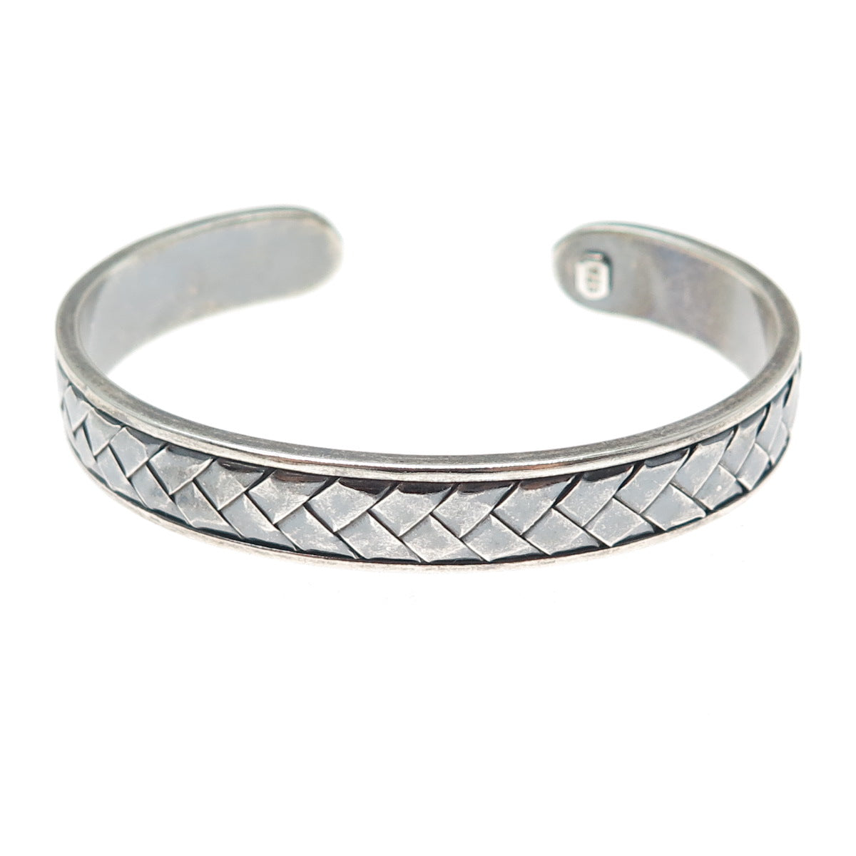 925 Sterling Silver Vintage Woven Oxidized Adjustable Cuff Bracelet 6.75"