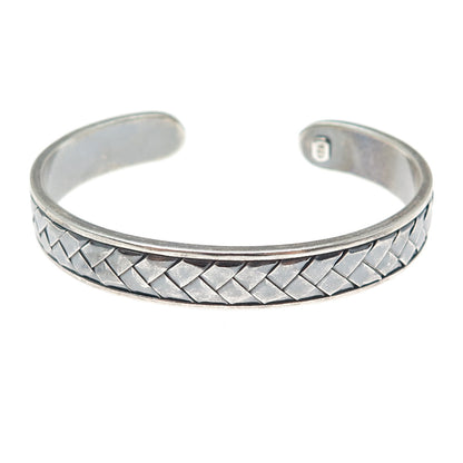 925 Sterling Silver Vintage Woven Oxidized Adjustable Cuff Bracelet 6.75"
