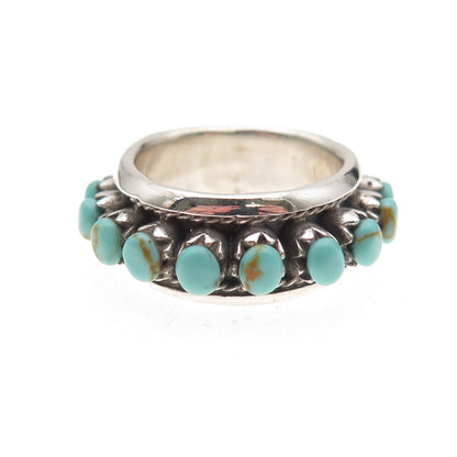925 Sterling Silver Vintage Real Turquoise Oxidized Ring Size 7.25