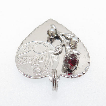 TOWN & COUNTRY 925 Sterling Vintage Rhinestone Faux Pearl "Mother" Heart Pendant