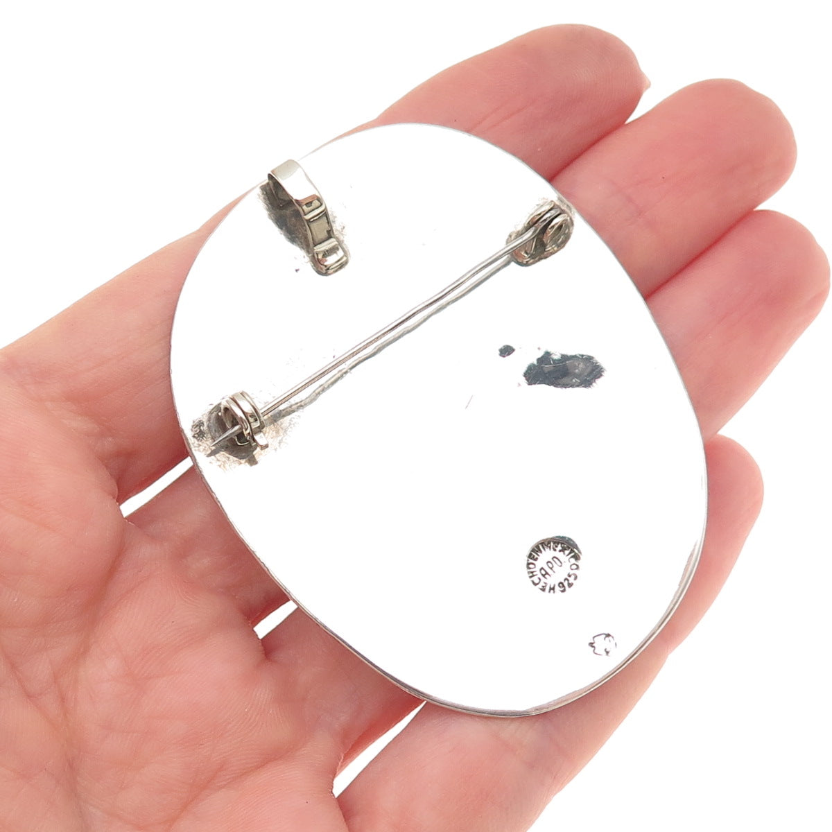 925 Sterling Silver Vintage Mexico Real Abalone Shell Couple Pin Brooch Pendant