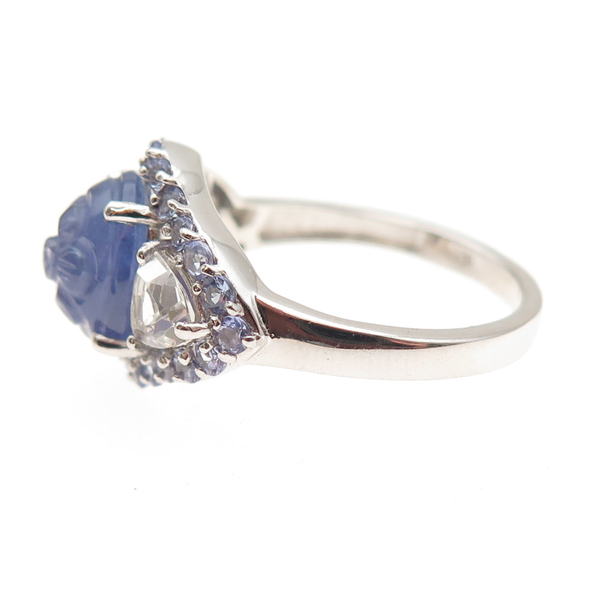 Chuck Clemency 925 Sterling Real Tanzanite & White Topaz Floral Ring Size 8.25