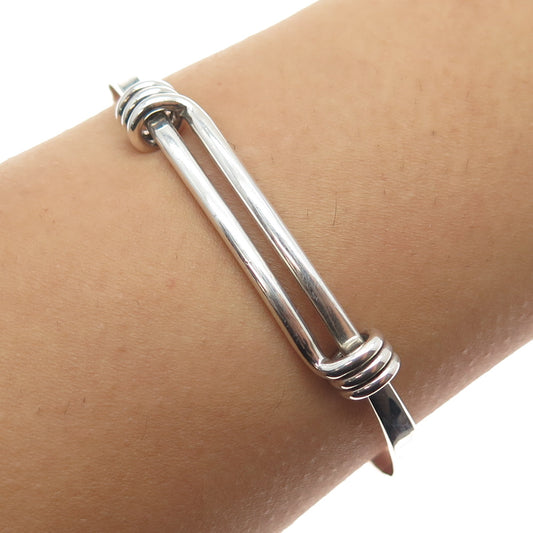 ED LEVIN 925 Sterling Silver Vintage Modernist Slide Bangle Bracelet 6.5-8"