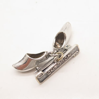 925 Sterling Silver Vintage Holland Boot Shoes Charms Pin Brooch