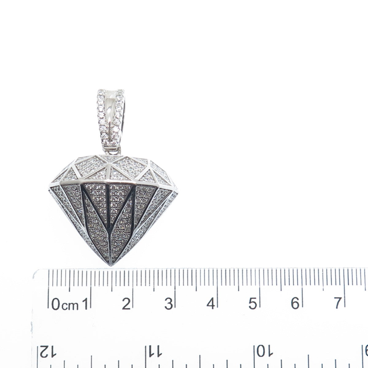 925 Sterling Silver Round-Cut C Z Diamond-Shape Charm Pendant