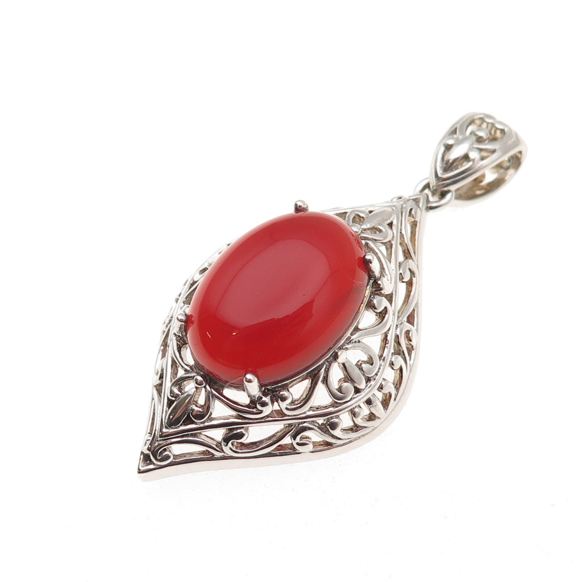 Chapal Zenray 925 Sterling Silver Vintage Real Carnelian Floral Pendant