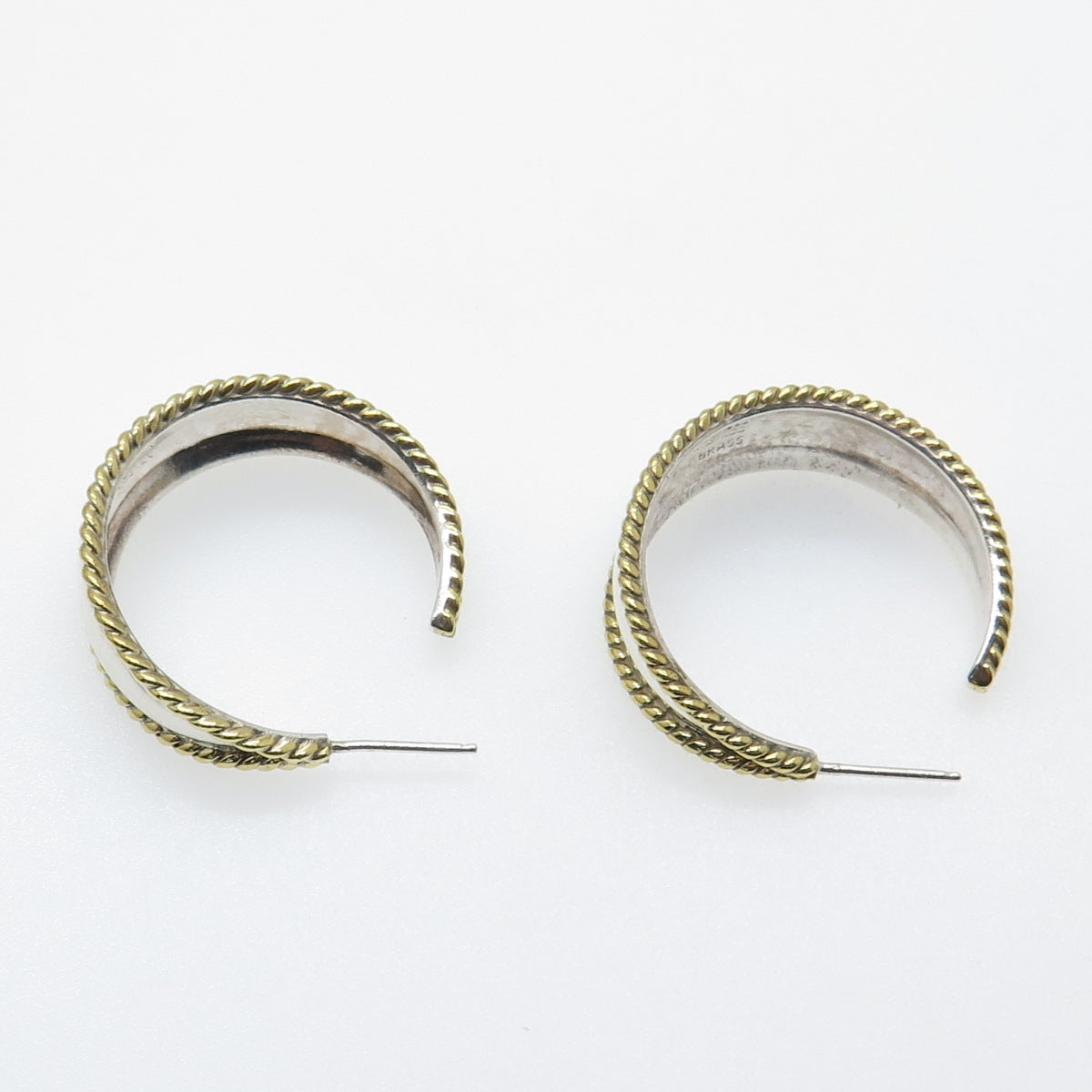 ATI ANNIKA WITT 925 Sterling Silver 2-Tone Vintage Mexico Crescent Hoop Earrings