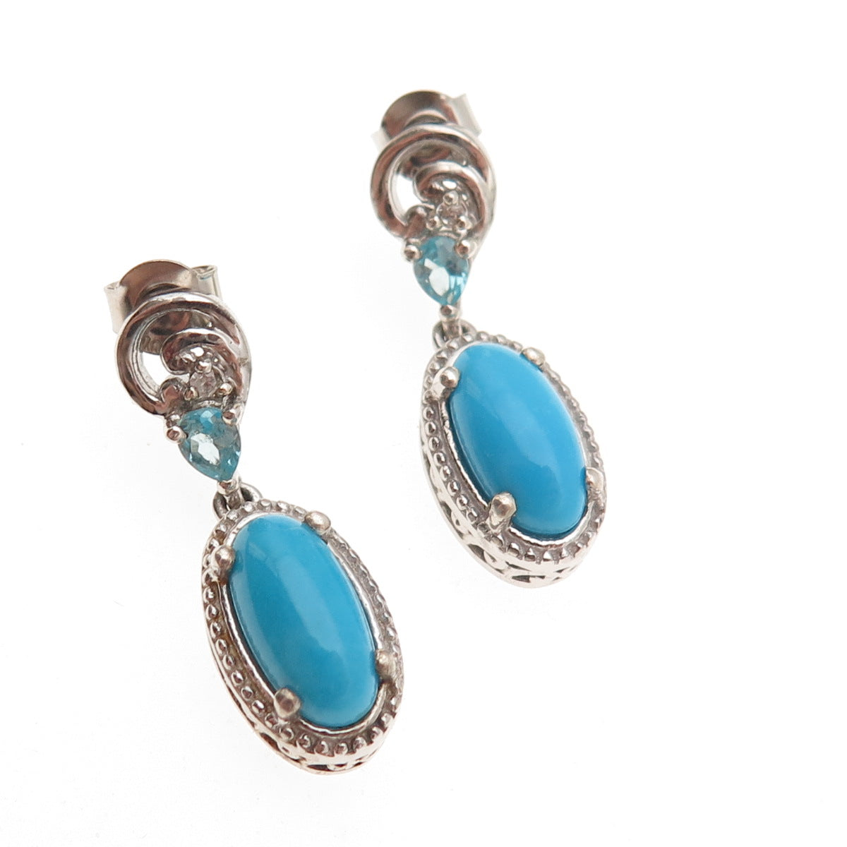 Chuck Clemency 925 Sterling Silver Real Turquoise Apatite & White Topaz Earrings