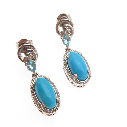 Chuck Clemency 925 Sterling Silver Real Turquoise Apatite & White Topaz Earrings