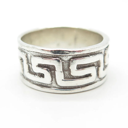925 Sterling Silver Vintage Greek Maze Band Ring Size 8