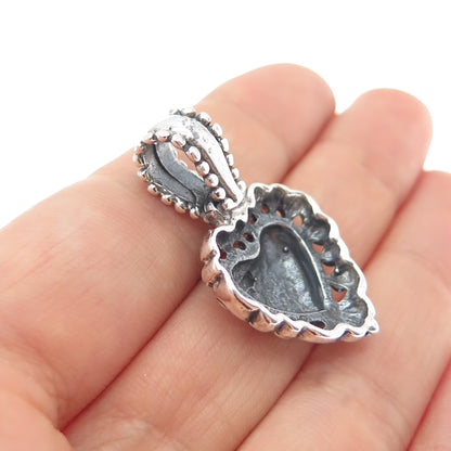 925 Sterling Silver Vintage Mexico Ornate Heart Oxidized Charm Pendant
