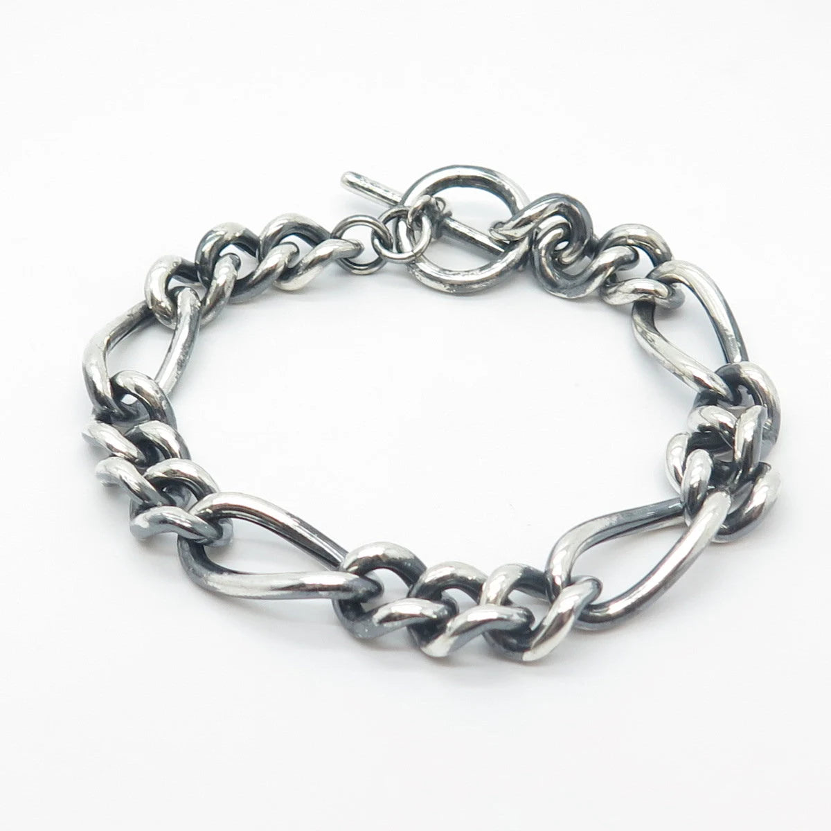 925 Sterling Silver Vintage Italy Figaro Link Bracelet 6.75"